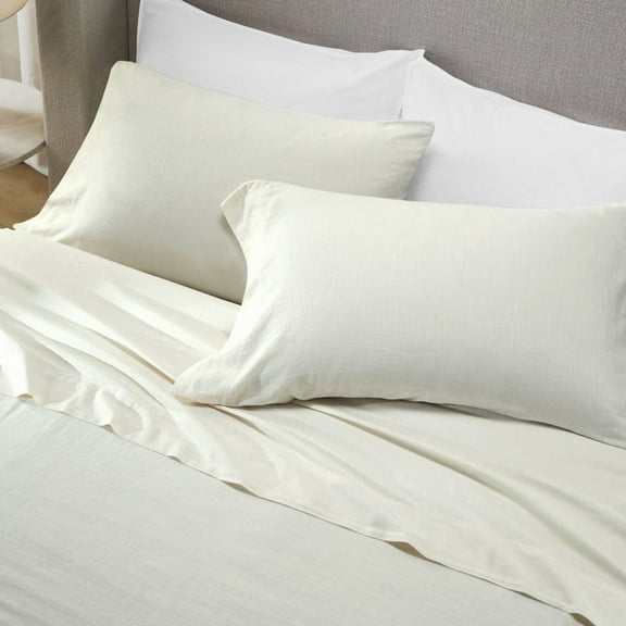 Superior Chloe 100% Cotton Percale Linen Texture Pillowcases, Set of 2, King Size, Ivory