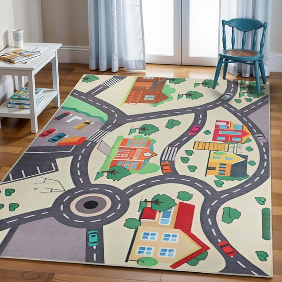 Superior City Cruising Non-Slip Kids Playroom Nursery Washable Indoor Area Rug, 6' x 9'