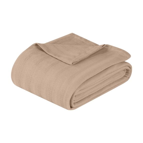Superior Clara Cotton Striped Woven Blanket, California King, Khaki