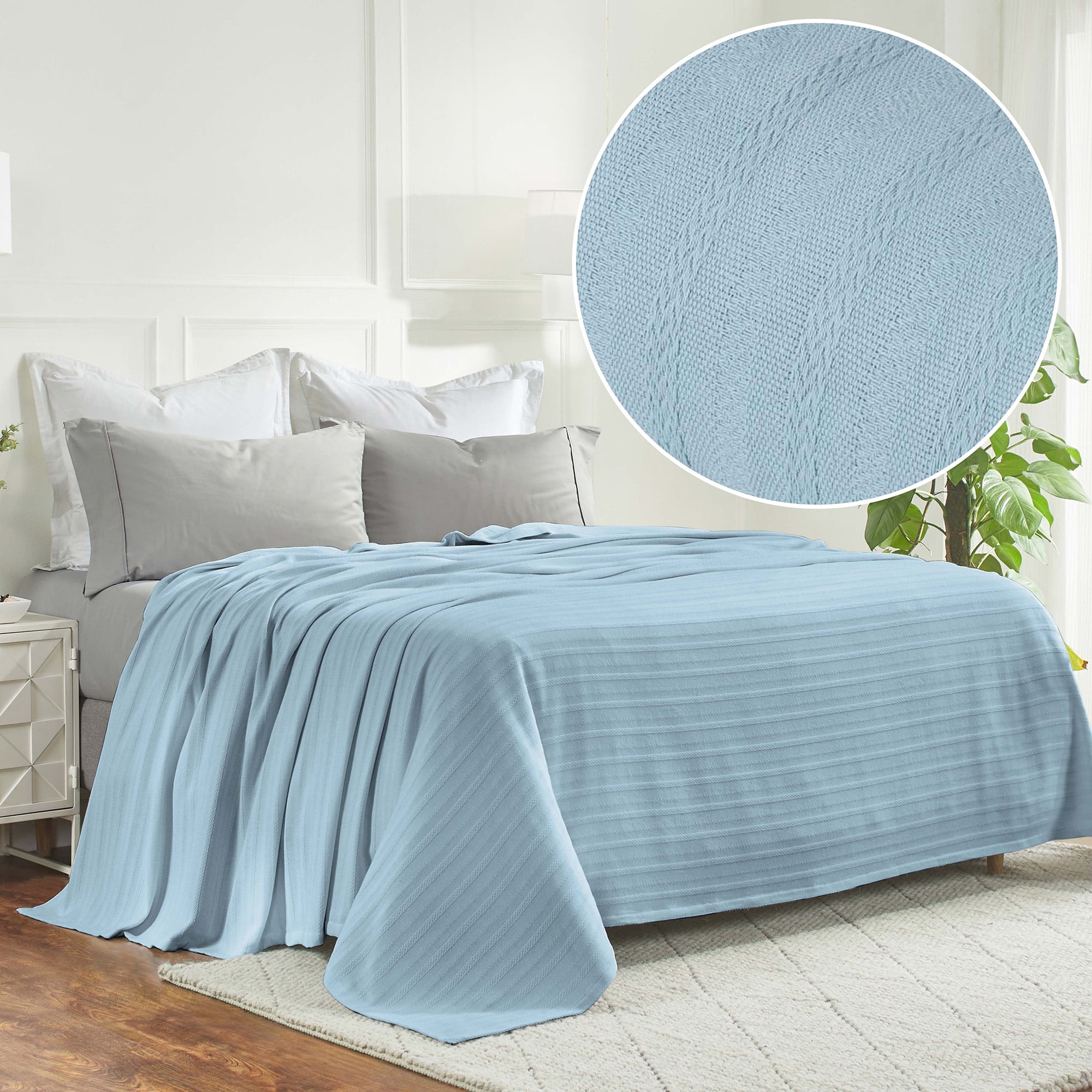 Superior Clara Cotton Striped Woven Blanket, California King, Light ...