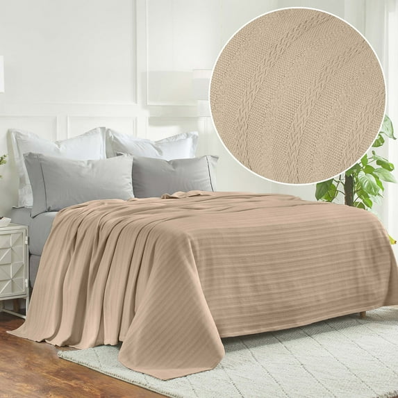 Superior Clara Cotton Striped Woven Blanket, King, Khaki