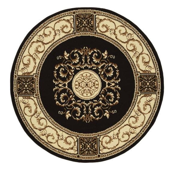 Superior Classic Elegant Floral Medallion Power-Loomed Indoor Area Rug, Coffee, 5' Round