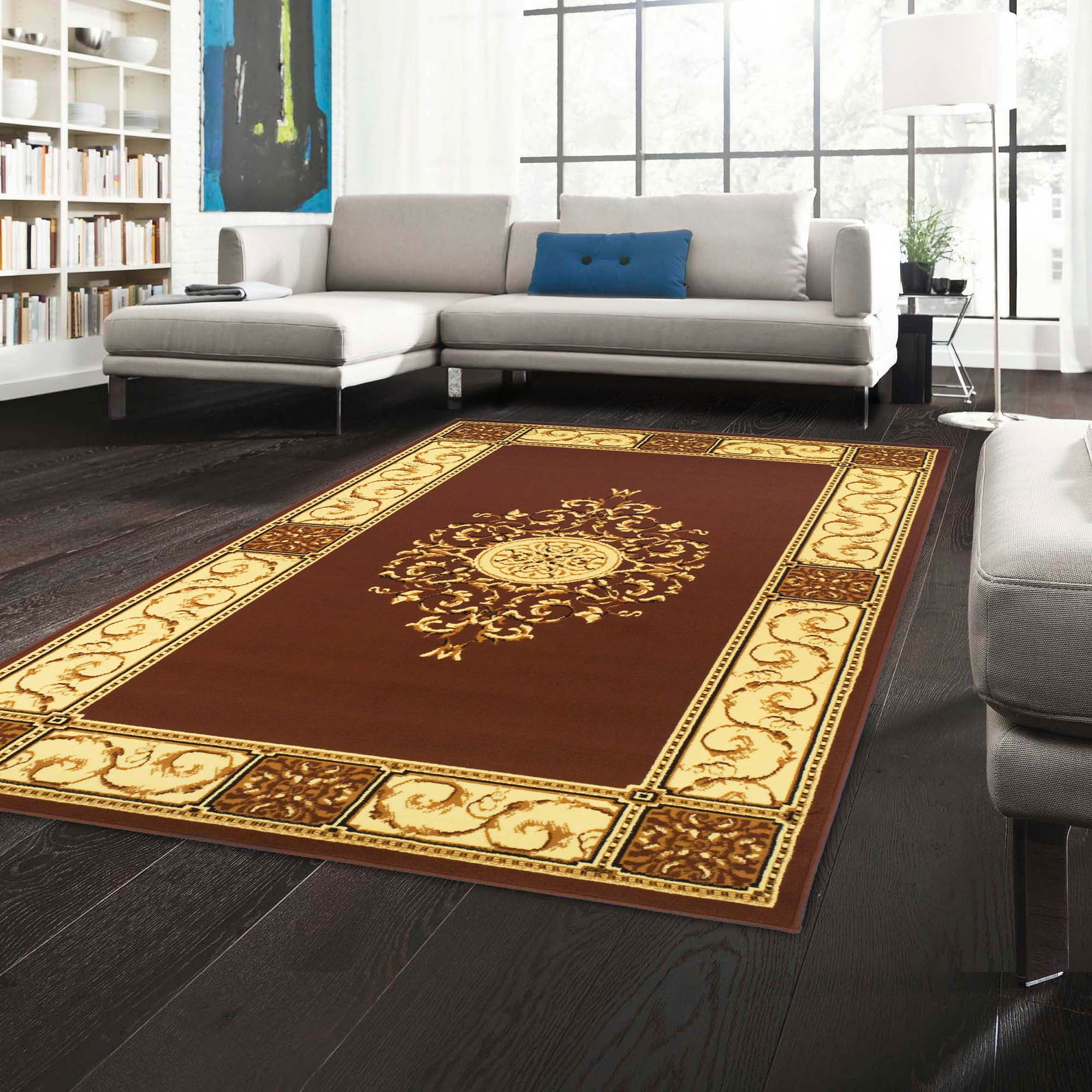 Superior Classic Elegant Floral Medallion Power-Loomed Indoor Area Rug, Toffee, 4' x 6'