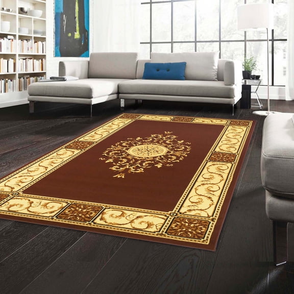 Superior Classic Elegant Floral Medallion Power-Loomed Indoor Area Rug, Toffee, 4' x 6'