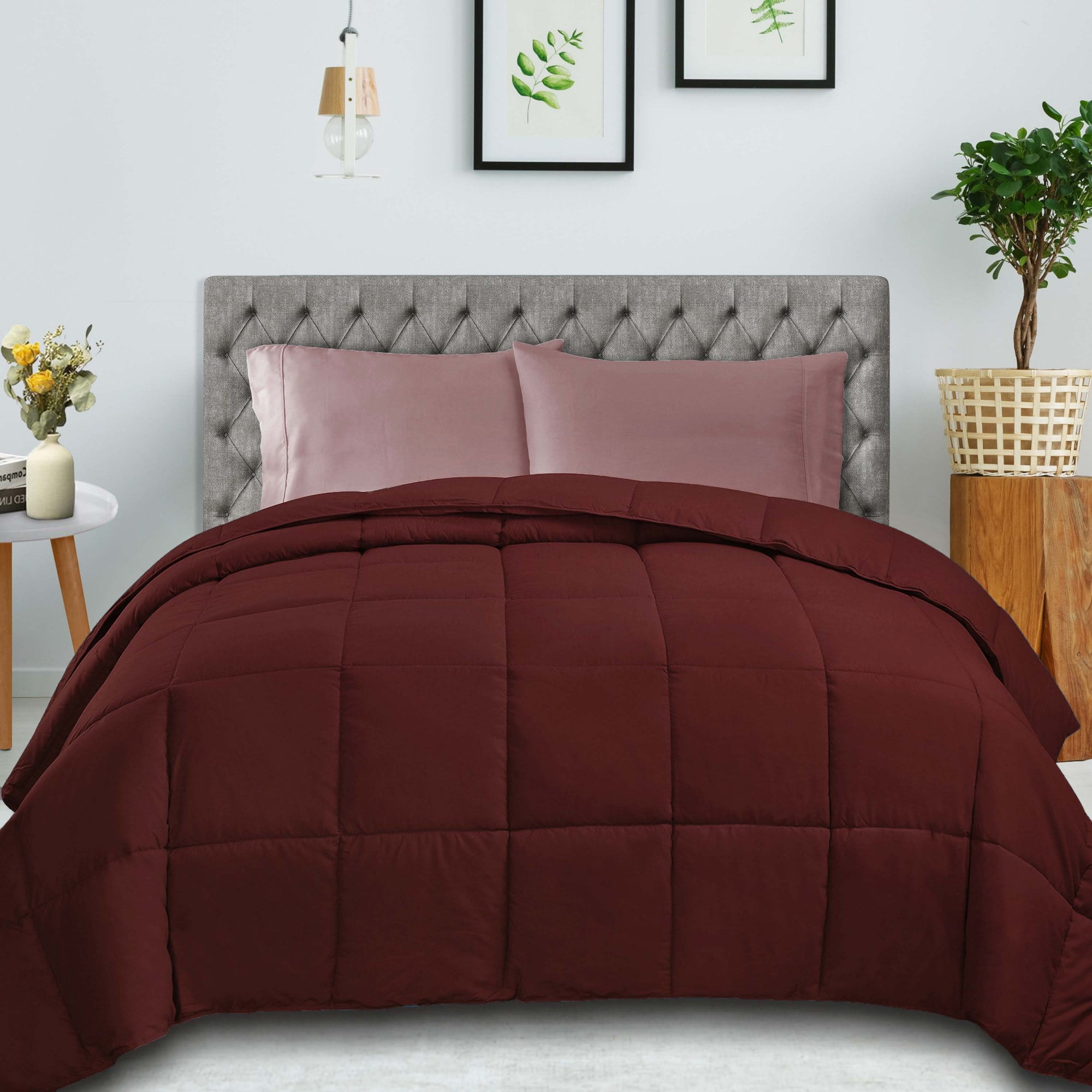 Twin Burgundy Reversible Down Alternative Microfiber Comforter