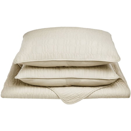 Superior Cobblestone Cotton Reversible Quilt Set, Full/ Queen, Ivory