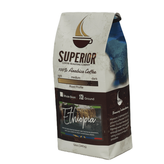 Superior Coffee Ethiopia (Yirgacheffe) - Single Origin Ground Coffee | 12oz Bag
