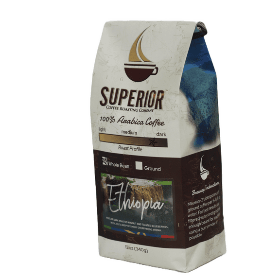 Superior Coffee Ethiopia (Yirgacheffe) - Single Origin Whole Bean Coffee | 12oz Bag