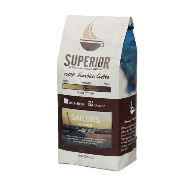 Superior Coffee Sailors Sunrise (Breakfast Blend) Ground Coffee | 12oz Bag