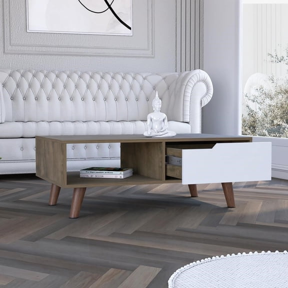 Superior Coffee Table with 2.0 Bull Design|One Drawer & Four Legs|Dark Brown/White Finish