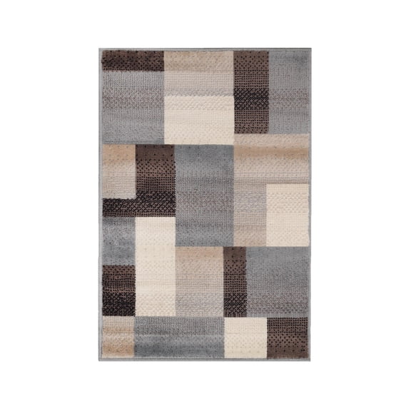 Superior Modern Geometric Fire Retardant and Anti-Static Indoor Area Rug, 2'x3', Beige-Blue