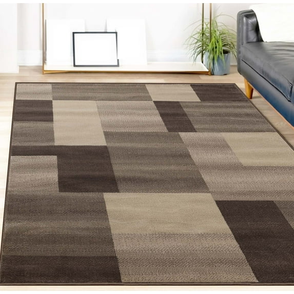 Superior Modern Geometric Fire Retardant and Anti-Static Indoor Area Rug, 4'x6', Beige