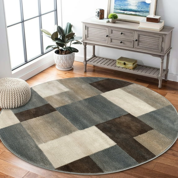Superior Modern Geometric Fire Retardant and Anti-Static Indoor Area Rug, 5' Round, Grey