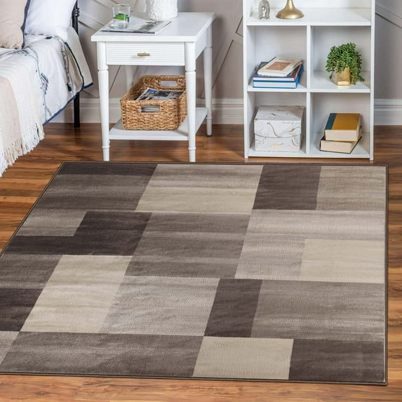 Superior Modern Geometric Fire Retardant and Anti-Static Indoor Area Rug, 5'x5' Square, Beige