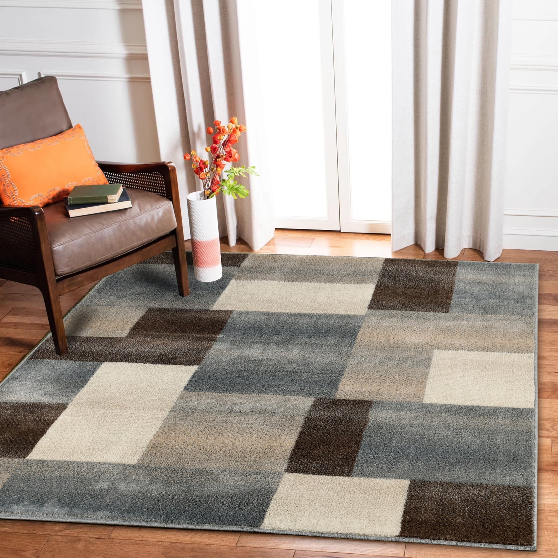 Gray Geometric Color Block Square Indoor Rug