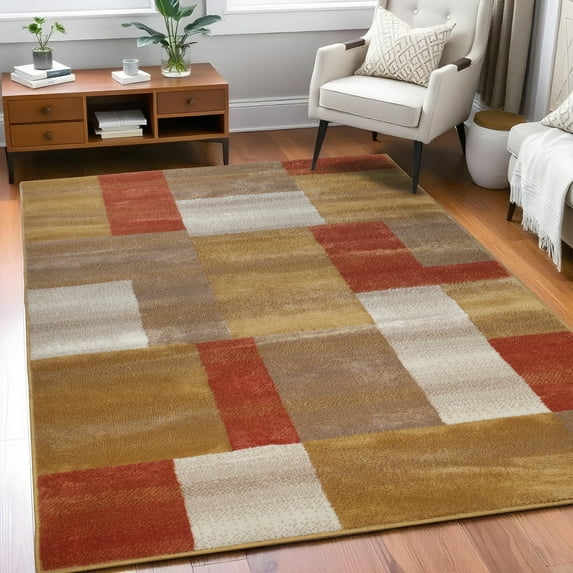 Superior Modern Geometric Fire Retardant and Anti-Static Indoor Area Rug, 8'x10', Ginger