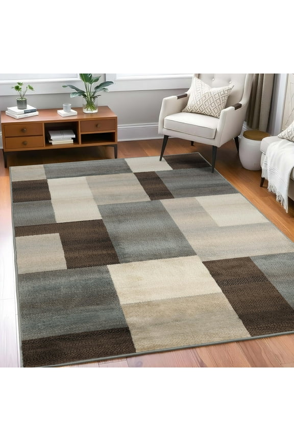 Modern Geometric Fire Retardant and Anti-Static Indoor Area Rug, 8'x10', Grey