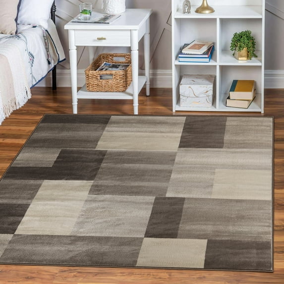 Superior Modern Geometric Fire Retardant and Anti-Static Indoor Area Rug, 8'x8' Square, Beige