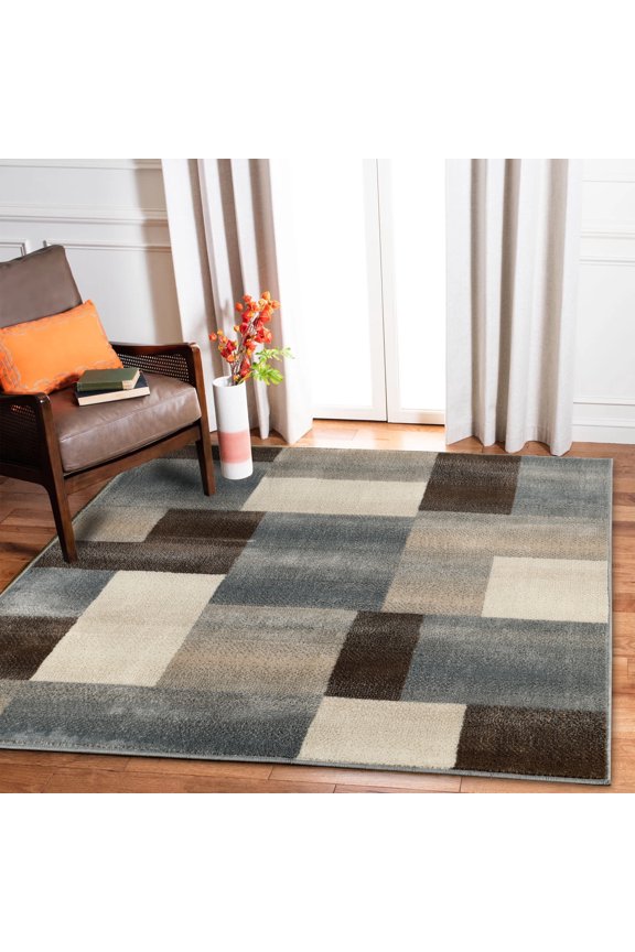 Modern Geometric Fire Retardant and Anti-Static Indoor Area Rug, 8'x8' Square, Grey
