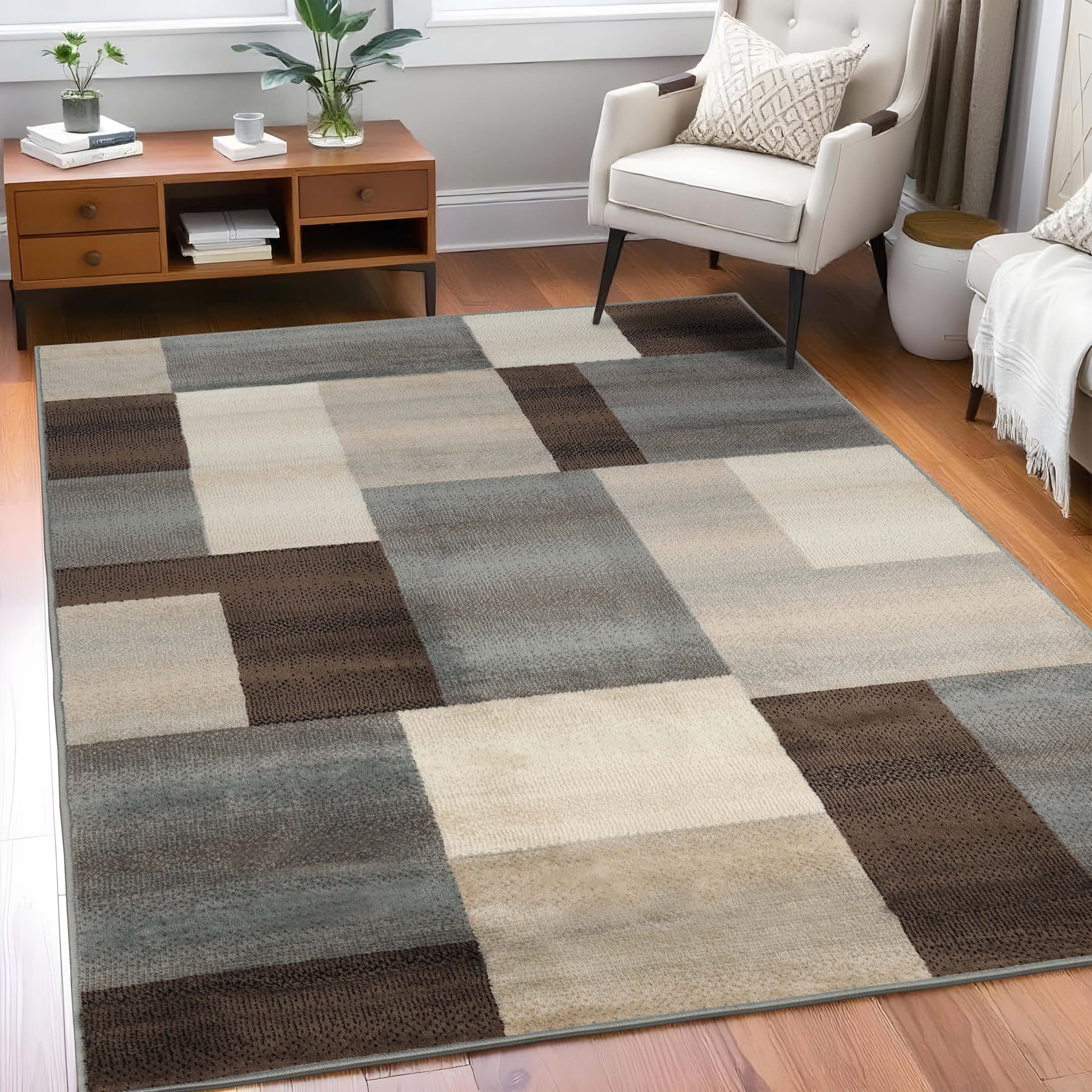 Superior Modern Geometric Fire Retardant and Anti-Static Indoor Area Rug, 9'x12', Grey
