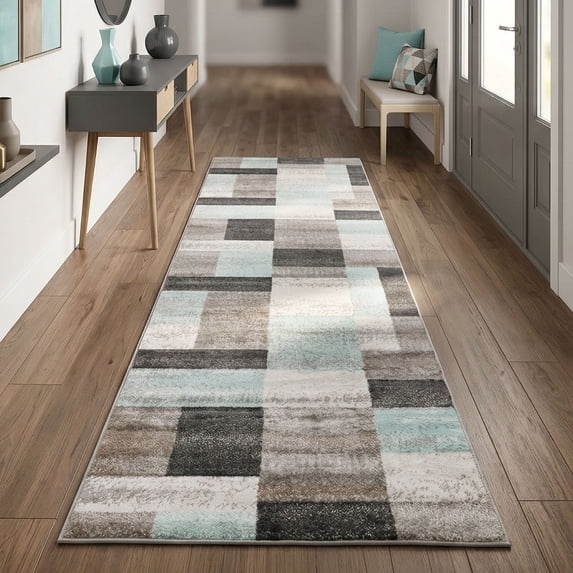 Superior Modern Geometric Fire Retardant and Anti-Static Indoor Runner Rug, 2'7"x10', Rivuet