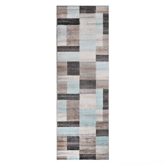 Superior Modern Geometric Fire Retardant and Anti-Static Indoor Runner Rug, 2'7"x10', Rivuet