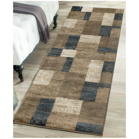 Superior Modern Geometric Fire Retardant and Anti-Static Indoor Runner Rug, 2'7"x12', Grey-Brown