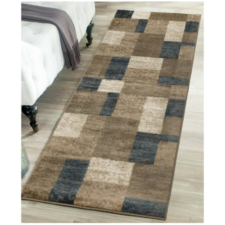 Superior Modern Geometric Fire Retardant and Anti-Static Indoor Runner Rug, 2'7"x8', Beige-Blue