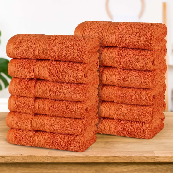 Superior Atlas Cotton Luxury Face Towel Washcloth, Set of 12, Sandstone
