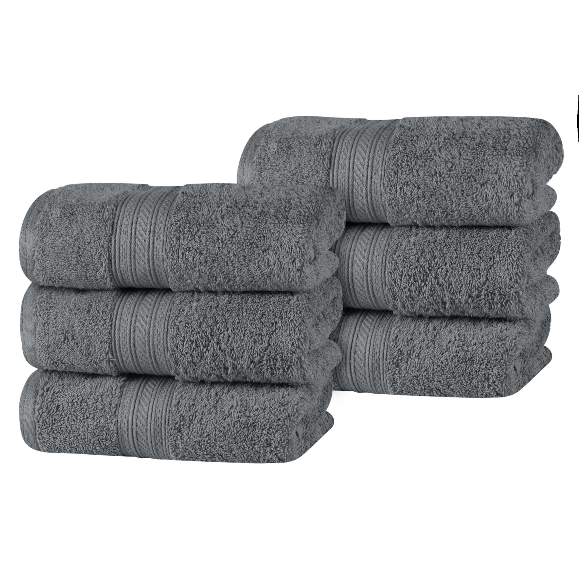Superior Combed Cotton Plush Solid Hand Towels Set of 6, Grey, Gray