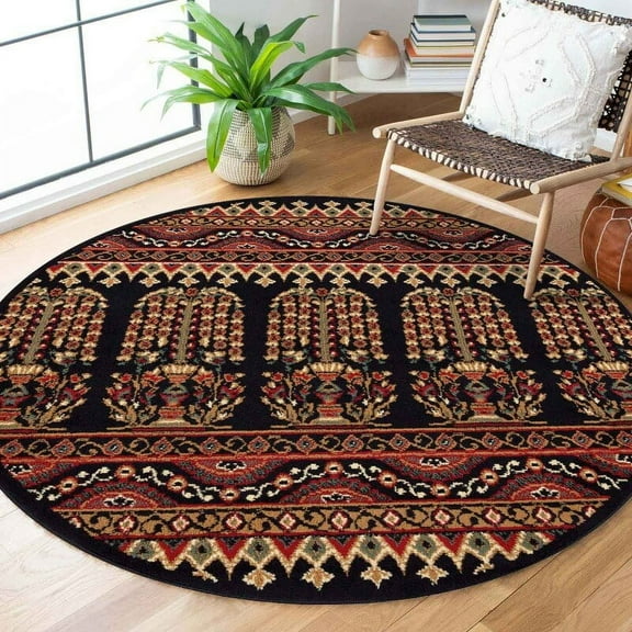Superior Contemporary Geometric Abstract Floral Power-Loomed Indoor Area Rug, Black, 5'