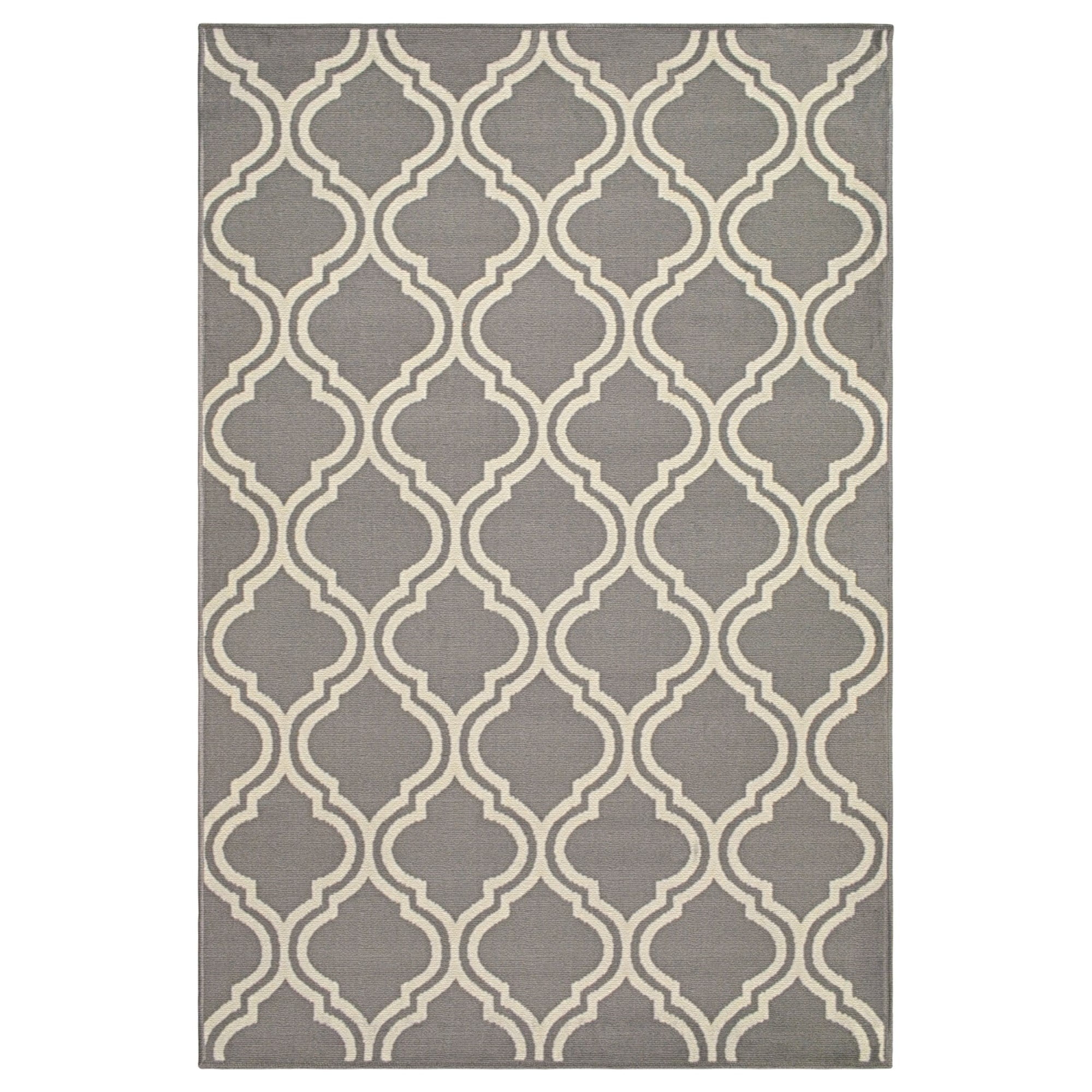 Contemporary Ornamental Double Trellis Power-Loomed Indoor Area Rug, Gray, 5' x 8'