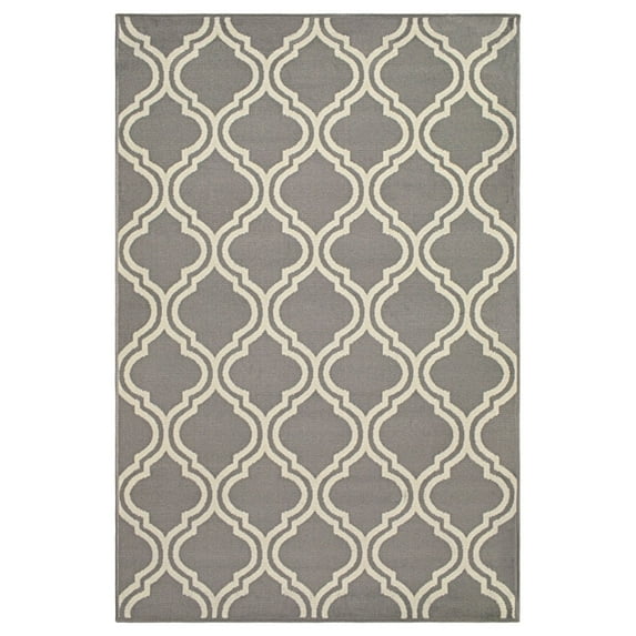 Contemporary Ornamental Double Trellis Power-Loomed Indoor Area Rug, Gray, 5' x 8'