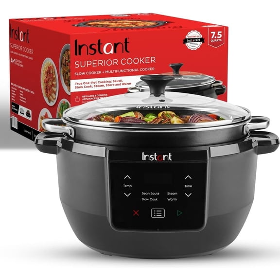 Superior Cooker 7.5QT Slow Cooker and Multicooker, 4-in-1 Functions, Sears/Saut, Slow Cooks/Roast, Steams and Warms, From The Makers of