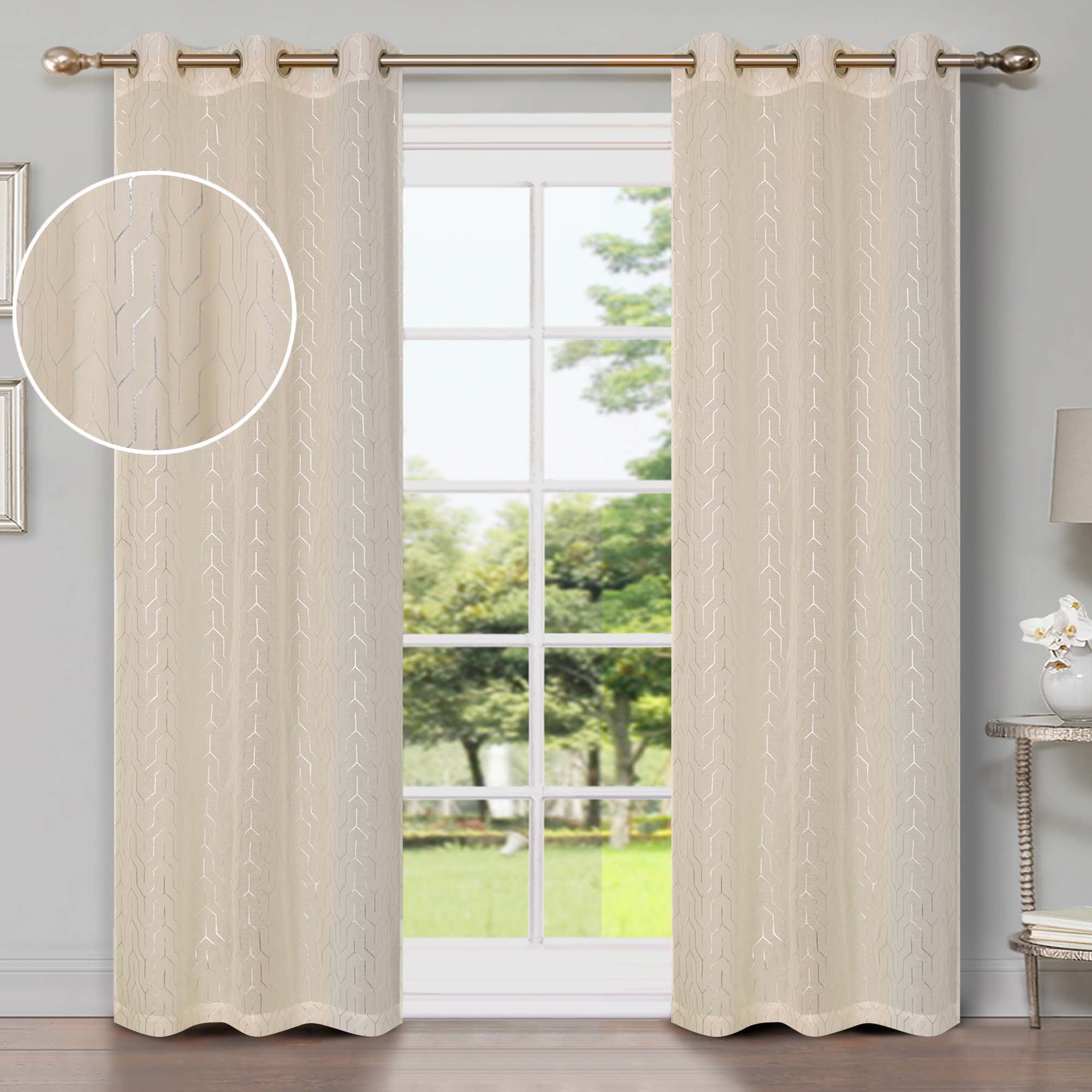 Superior Cormac Sheer Curtain Set, 6 Grommets, 42" x 96", Ivory