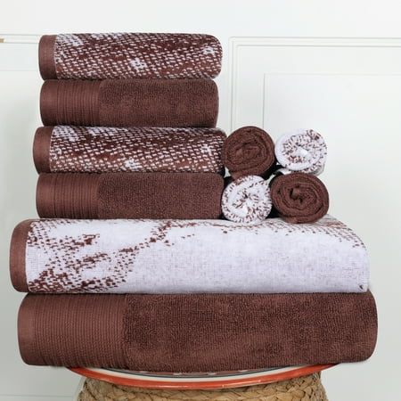 Superior Cotton 10 Piece Assorted Solid and Marble Towel Set, Brown