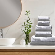 Superior Cotton 10 Piece Assorted Solid and Marble Towel Set, Grey