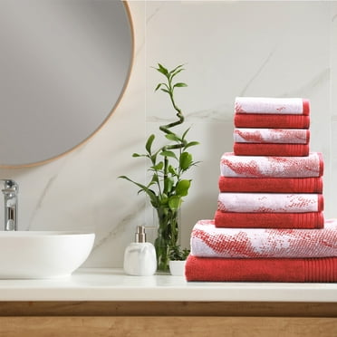 Superior Cotton 10 Piece Assorted Solid and Marble Towel Set, Terra Cotta