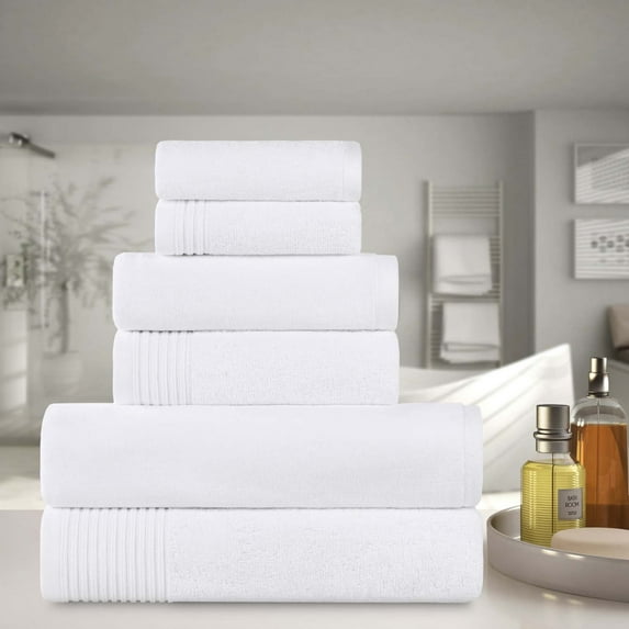 Superior Cotton 6 Piece Assorted Solid and Marble Towel Set, White
