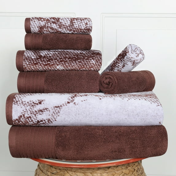 Superior Cotton 8 Piece Assorted Solid and Marble Towel Set, Brown