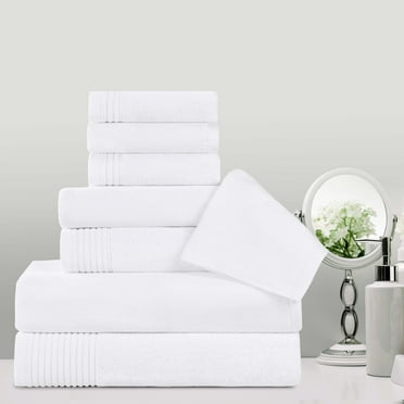 Superior Cotton 8 Piece Assorted Solid and Marble Towel Set, White