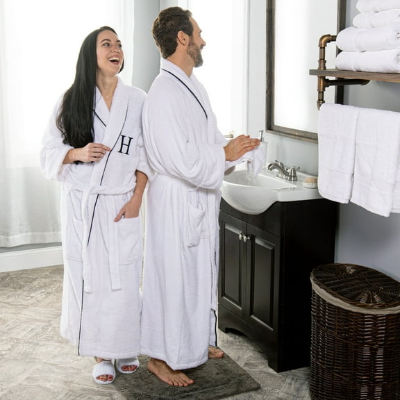 Superior Cotton Adult Unisex Embroidered White Bathrobe, Large-X Large, Q