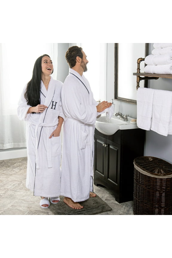 Cotton Adult Unisex Embroidered White Bathrobe, Large-X Large, V