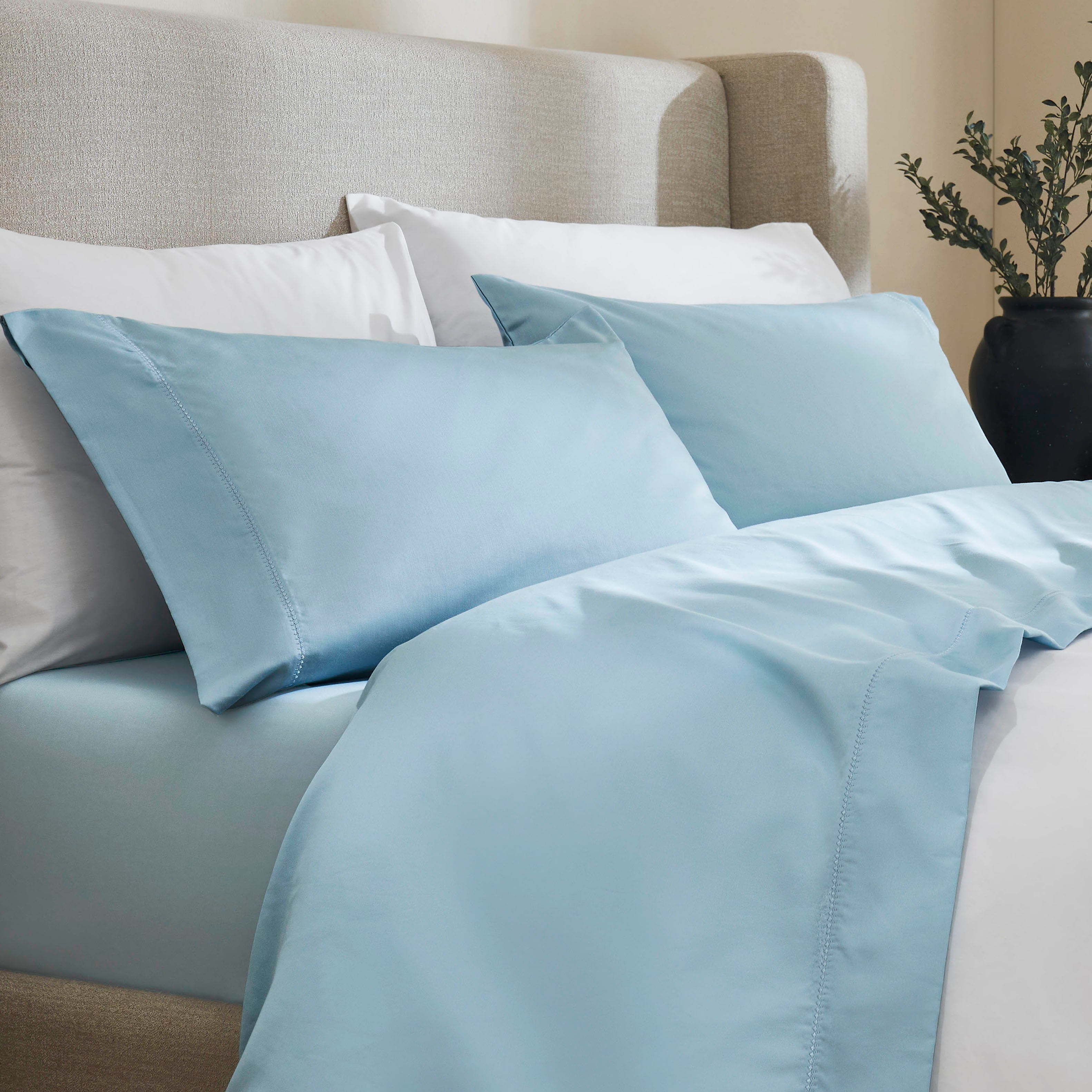 Superior Cotton Blend 600 Thread Count Embroidered Sheet Set, Full, Blue