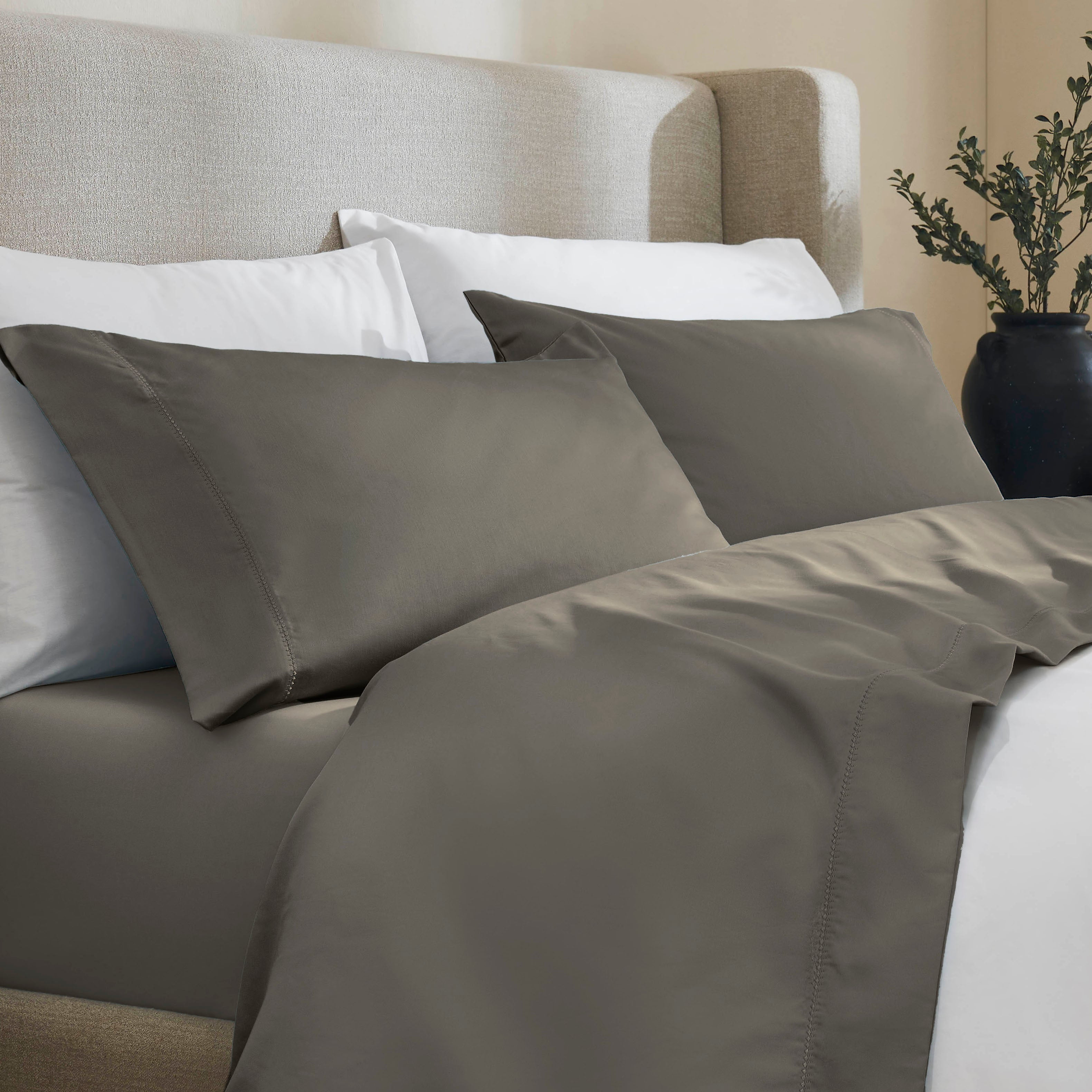Superior Cotton Blend 600 Thread Count Embroidered Sheet Set, Olympic Queen, Grey
