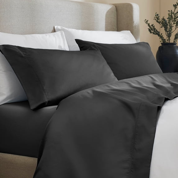 Superior Cotton Blend 600 Thread Count Embroidered Sheet Set, Twin, Black
