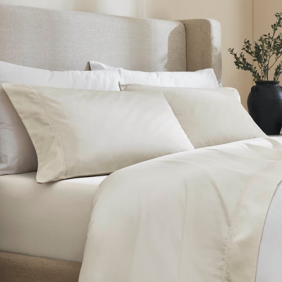 Superior Cotton Blend 600 Thread Count Embroidered Sheet Set, Twin XL, Ivory