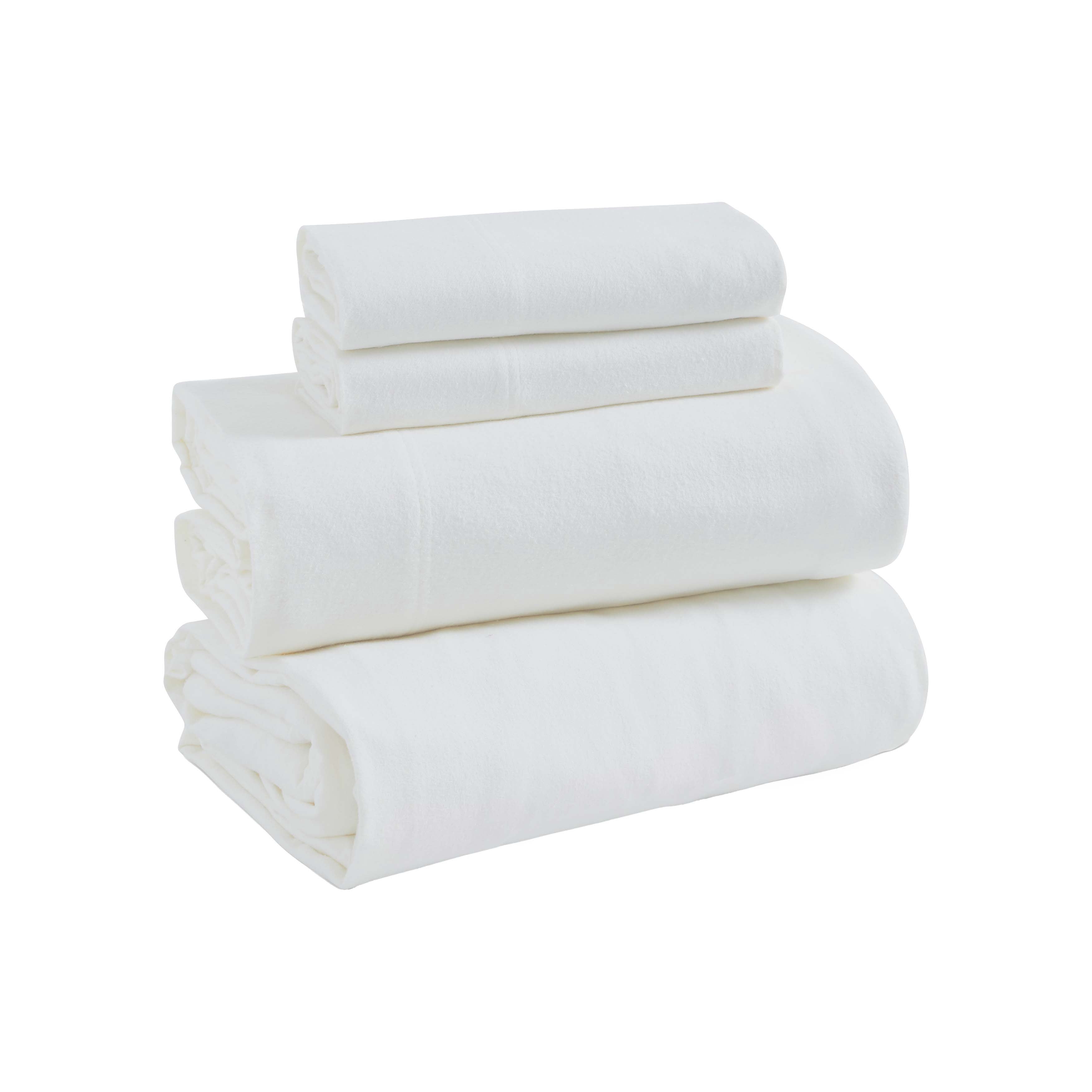 Superior 3-Piece Cotton Flannel Solid Bed Sheet Set, Twin XL, Ivory