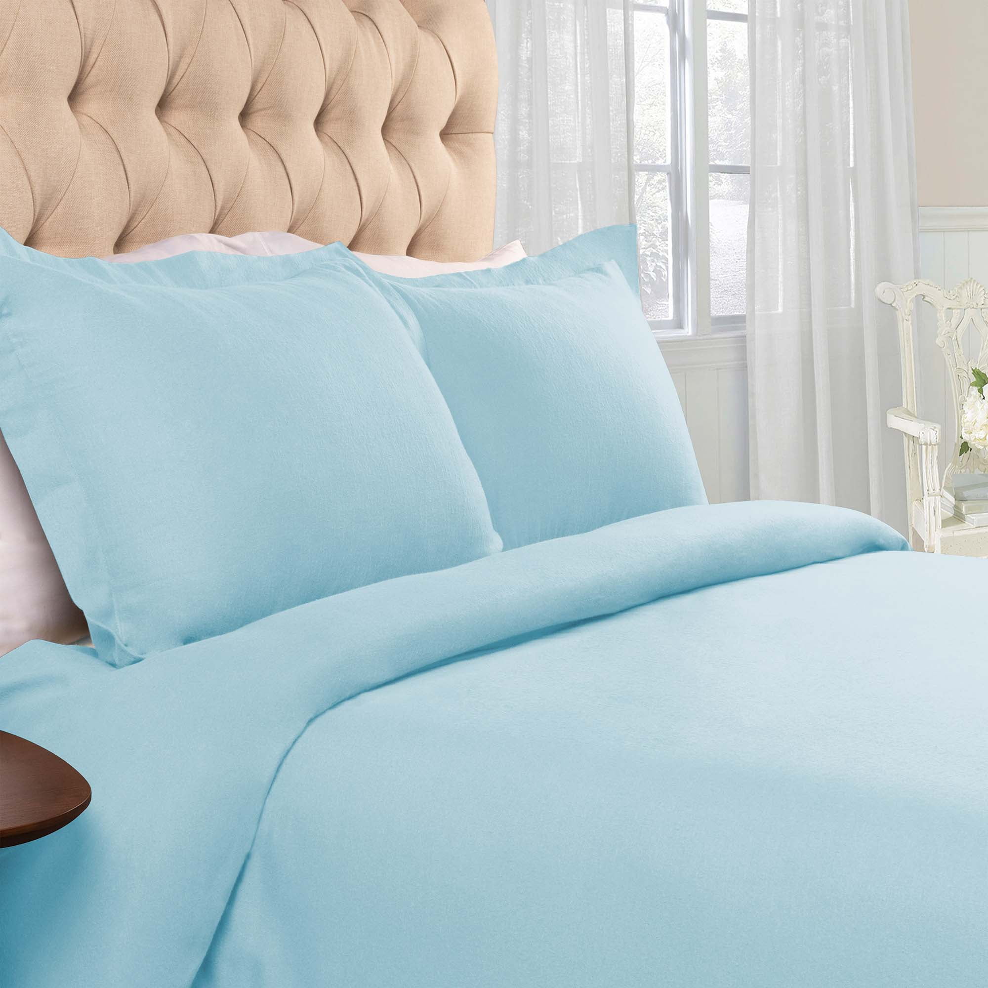 Superior Light Blue Full/Queen Cotton Flannel Duvet Cover Set