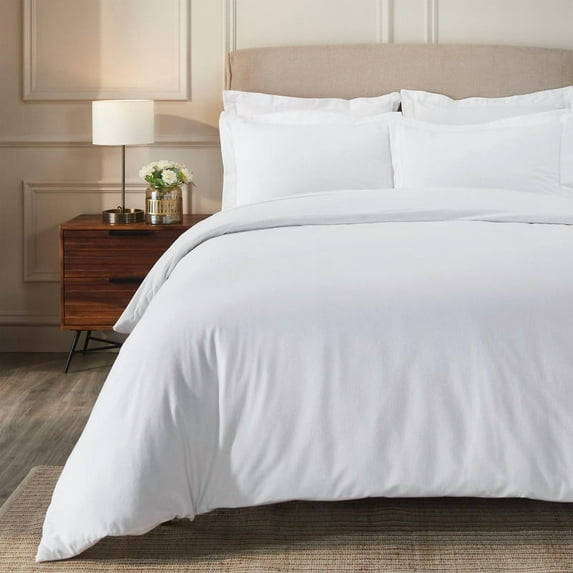 Superior Cotton Flannel Solid Duvet Cover Set, King/California King, White